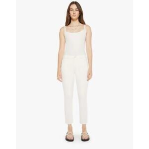 Mother Mid Rise Dazzler Crop Jeans Cream Puffs White Fray Hem Size 27